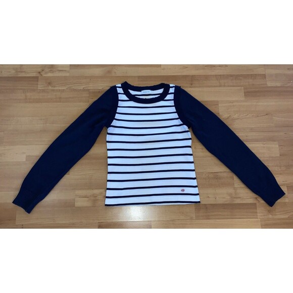 Armor Lux Size 1 Stripe Cotton Knit Crewneck Pullover Sweater Navy Blue White‎ - Picture 7 of 13